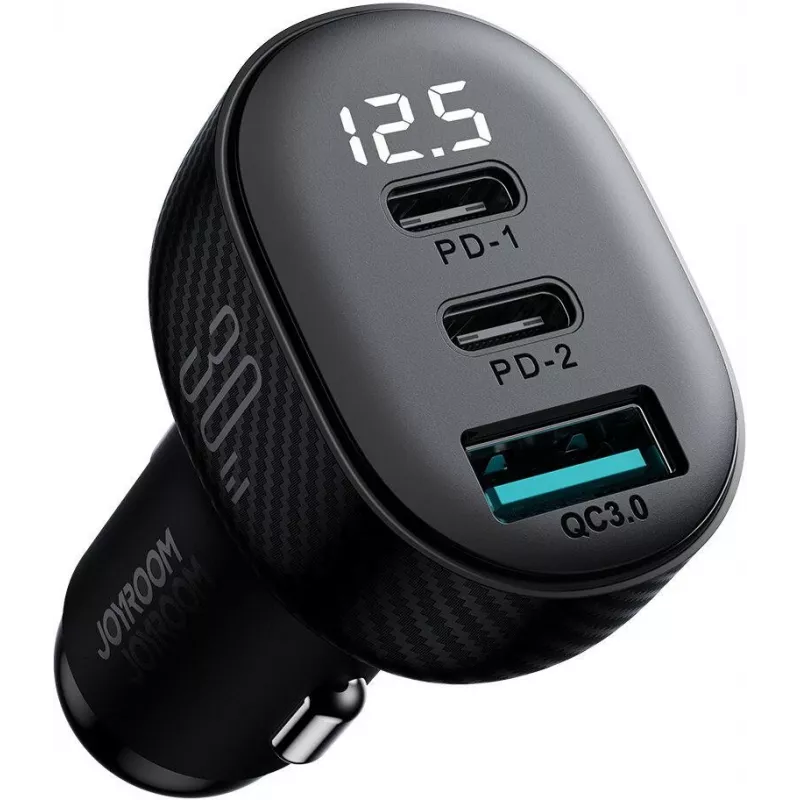Joyroom JR-CCD04 autolader 30W 2x USB-C USB-A met digitaal display - zwart