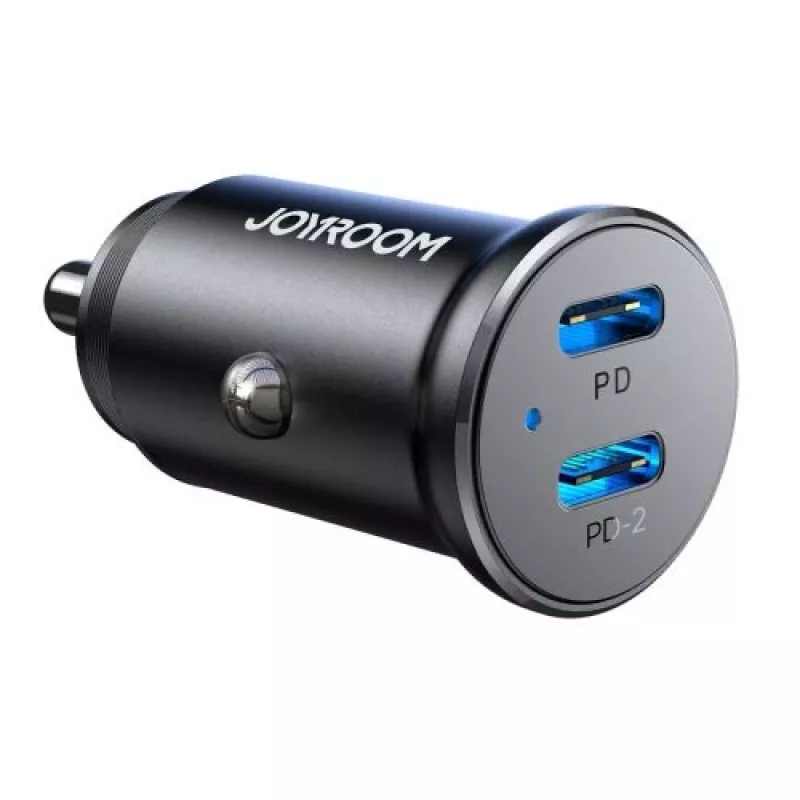 Joyroom JR-CCN06 mini autolader 30W 2x USB-C metaal zwart