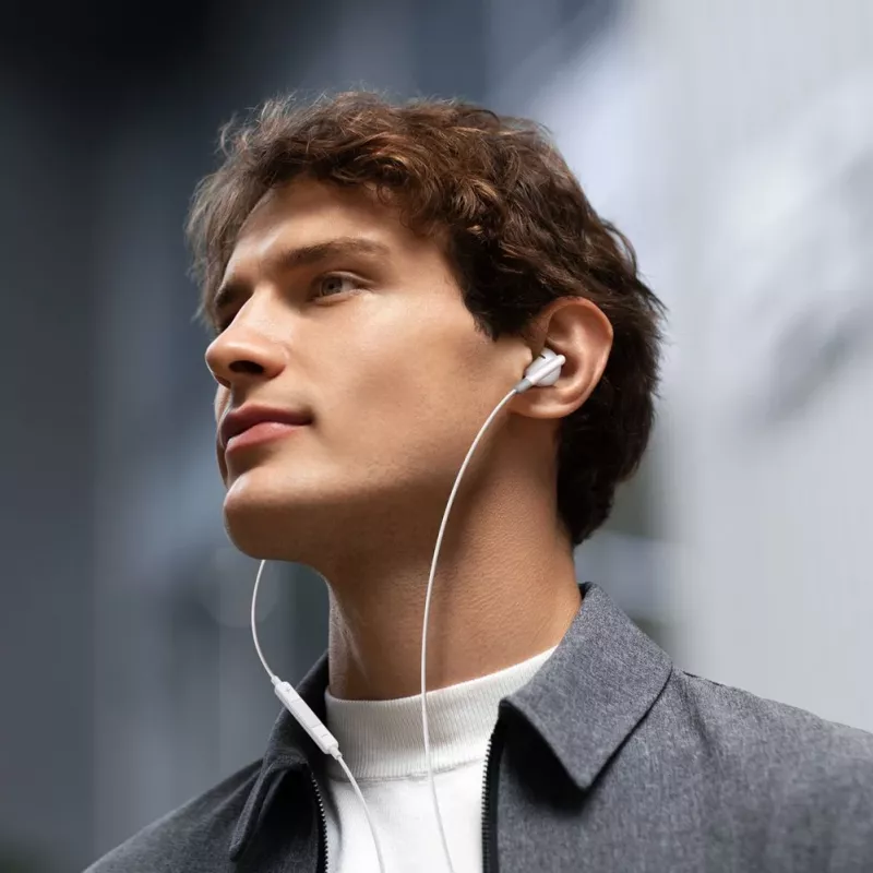 Joyroom JR-EW01 In-Ear Bekabelde Mini-oordopjes met Afstandsbediening - Wit