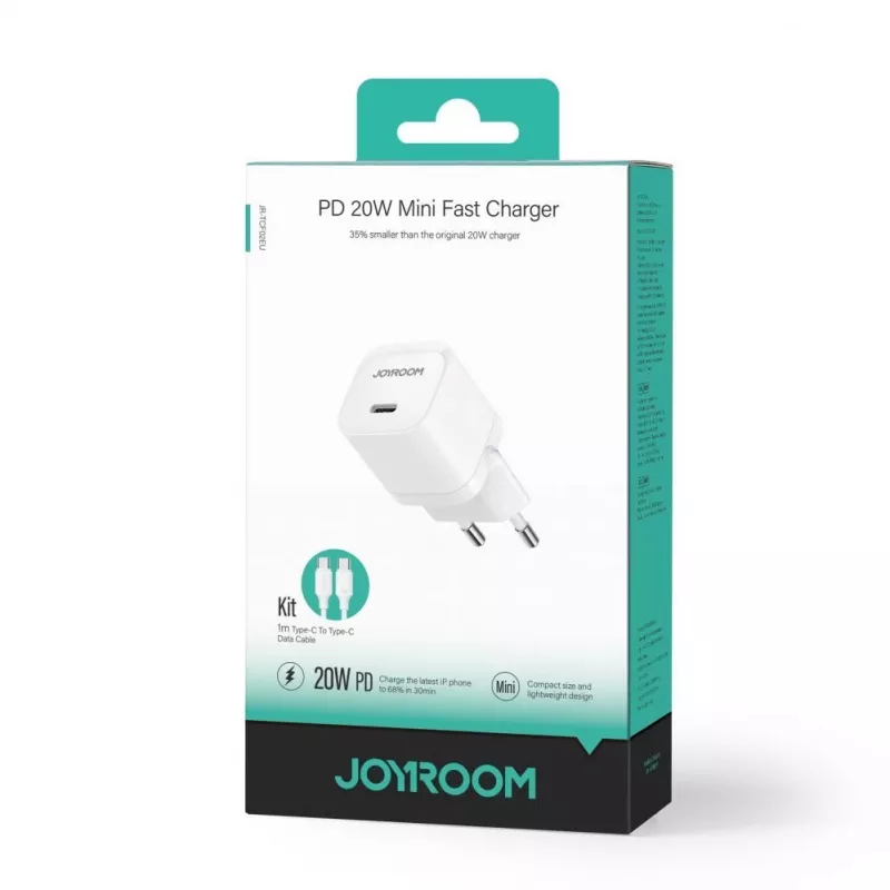 JOYROOM JR-TCF02 USB-C PD 20W wandlader met USB-C-kabel - wit
