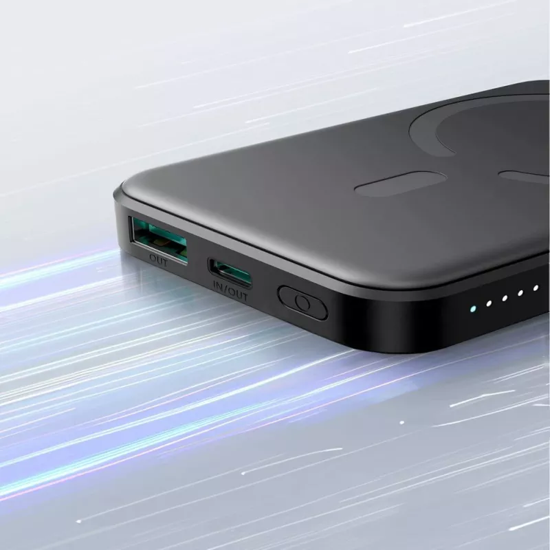 JOYROOM JR-W020 mini powerbank 5000mAh 20W USB-A USB-C draadloos opladen - zwart + USB-C-kabel