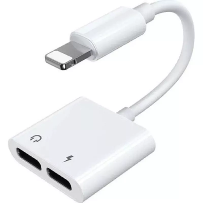 Joyroom Lightning naar 2x Lightning audio- & laadsplitter-adapter wit (S-Y104)