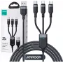JOYROOM S-1T3018A18 3-in-1 multi-oplaadkabel USB-A naar USB-C/Micro-USB/Lightning, 30cm gevlochten nylon, 3.5A, zwart