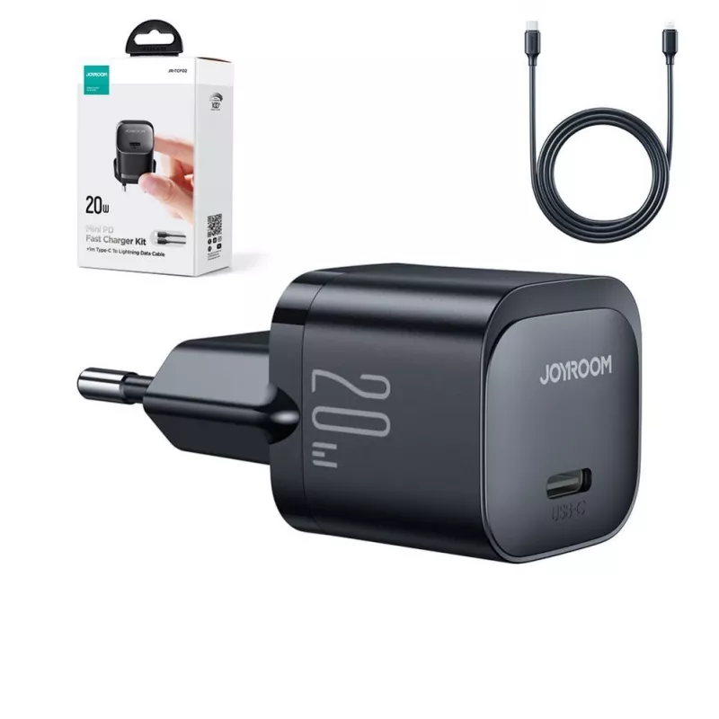 Joyroom USB-C 20W PD mini oplader met USB-C naar Lightning kabel - zwart