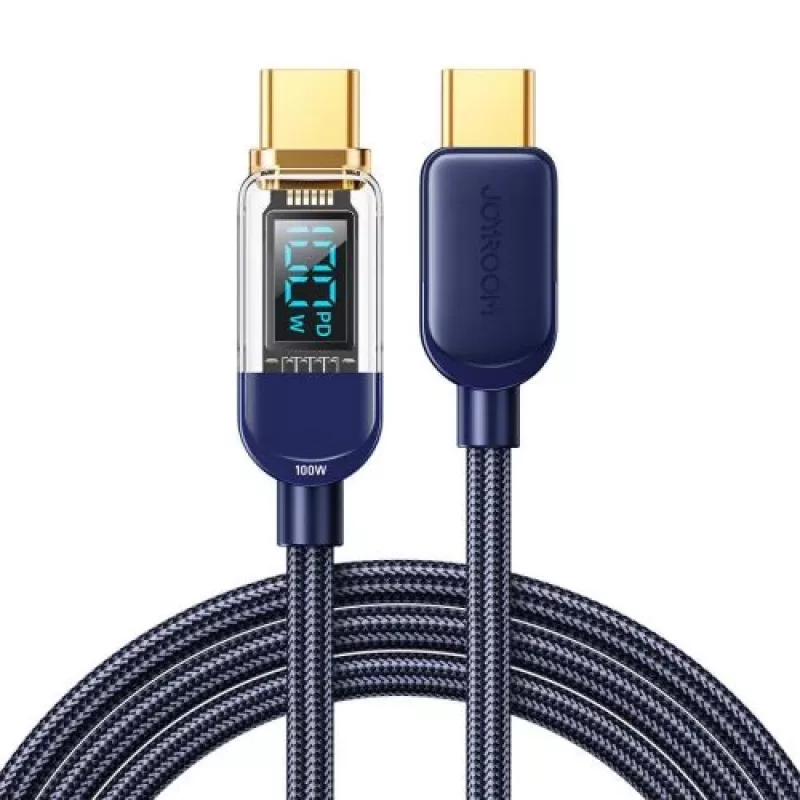 Joyroom USB-C naar USB-C datakabel 100W, 1,2m met digitaal display blauw (S-CC100A4)