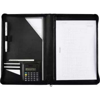 JÜSCHA Alassio documentenmap met rits A4 kunstleer zwart met 4-ring binder en rekenmachine 30056