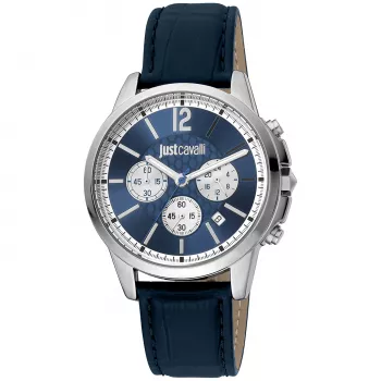 JUST CAVALLI MAN JC1G175L0225 42mm blauwe wijzerplaat leren band quartz horloge