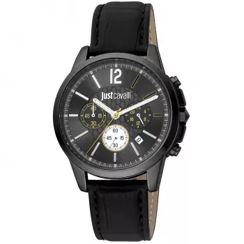 JUST CAVALLI MAN JC1G175L0245 42mm quartz analoog blauwe wijzerplaat bruin lederen band horloge