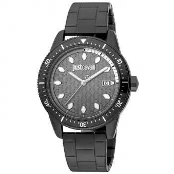 JUST CAVALLI MAN JC1G179M0085 42mm quartz analoog blauwe wijzerplaat RVS mesh band polshorloge