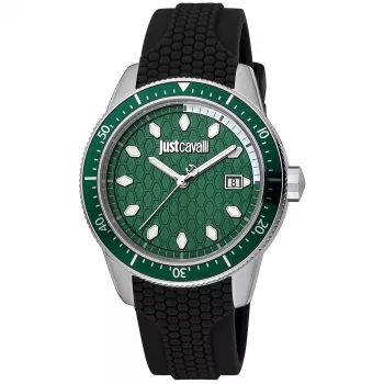JUST CAVALLI MAN JC1G179P0015 42mm quartz analoog horloge - Zwarte wijzerplaat, leren band