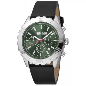 JUST CAVALLI MAN JC1G214L0015 46 mm quartz analoog horloge zwarte wijzerplaat zwarte leren band