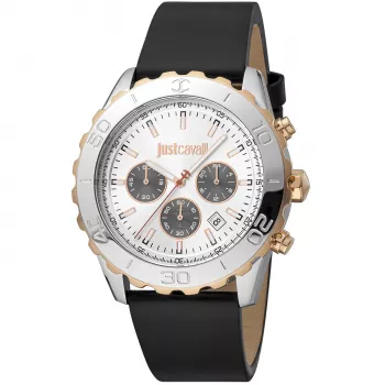 JUST CAVALLI HEREN JC1G214L0025 42mm quartz analoog horloge zwarte wijzerplaat leren band