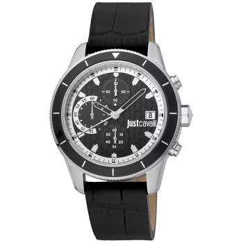 JUST CAVALLI MAN horloge JC1G215L0015 42mm zwarte wijzerplaat leren band