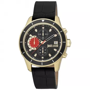 JUST CAVALLI MAN horloge JC1G215L0025 (42mm) - zwarte wijzerplaat, leren band
