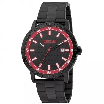 JUST CAVALLI HEREN Horloge JC1G216M0065 42mm zwarte wijzerplaat leren band quartz