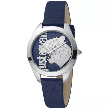 JUST CAVALLI dameshorloge JC1L210L0115 32 mm zilveren wijzerplaat witte leren band