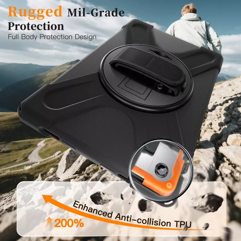 JUST MUST JM Rugged Case Grip voor Samsung Galaxy Tab A11+ met draagriem zwart