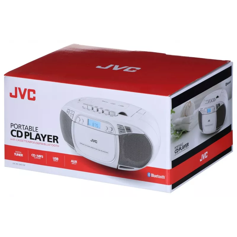 JVC RC-E451W Draagbare CD-speler met FM/AM-radio, AUX-ingang, Bass Boost, Wit
