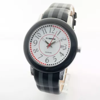K&BROS unisex analoog quartzhorloge 9426-2-435 43mm zwarte wijzerplaat lederen band