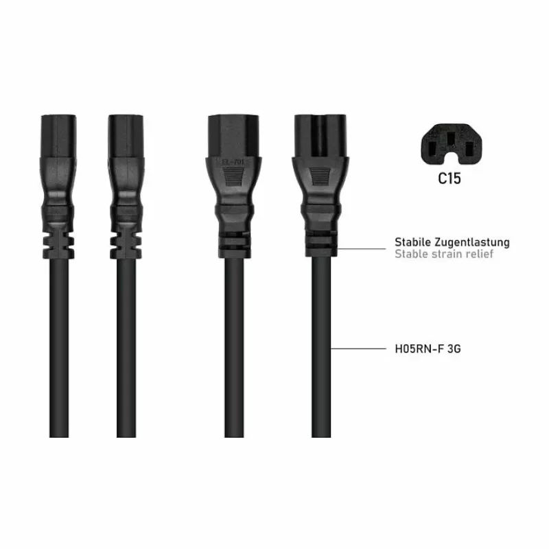 Kabelmeister IEC C14 naar C15 stroomkabel 3m (SK1450-S030) – zwart