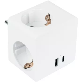 KABELMEISTER stopcontactkubus met 3x randaarde stopcontacten, USB-C 20W PD 3.0 en USB-A 18W, 1,5m, wit