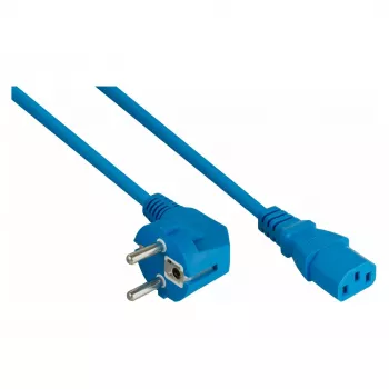 kabelmeister Schuko-stekker (90° haaks) naar C13 netsnoer, blauw, 10m