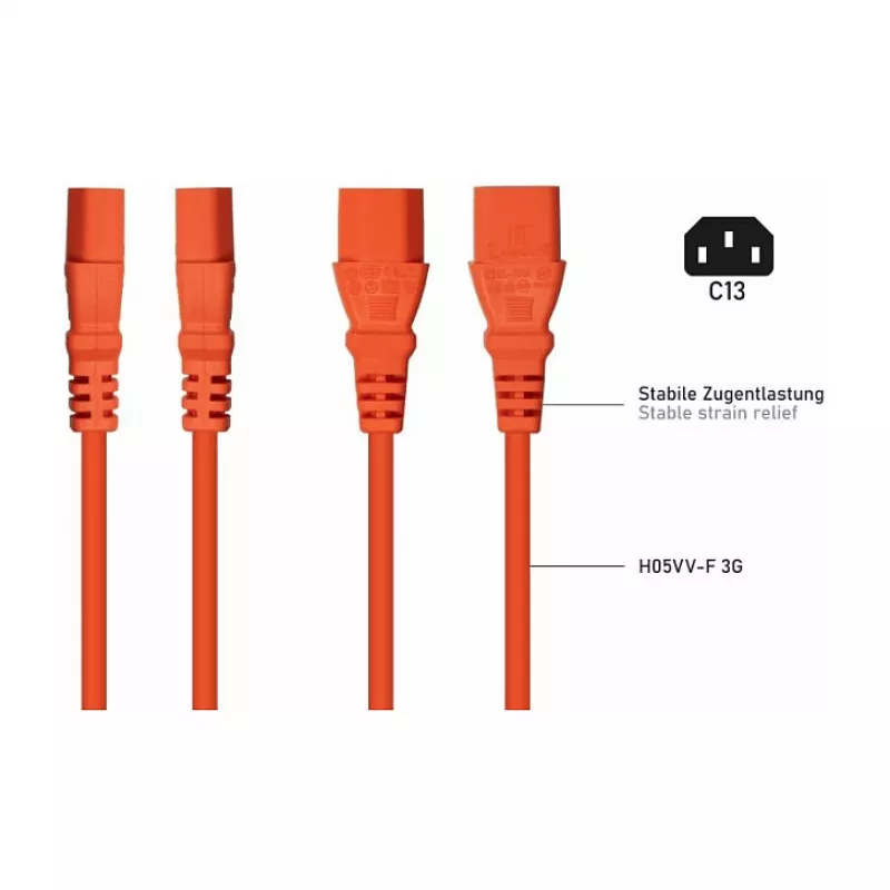Kabelmeister Schuko naar C13 haakse netkabel 5m oranje