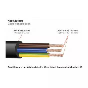 Kabelmeister SK0103-S002 3-voudige Schuko stekkerdoos, 90° haakse stekker, 0,2 m kabel, zwart