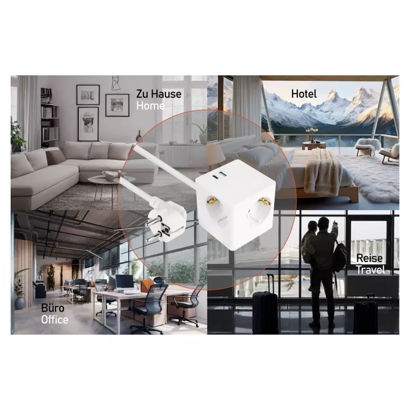 kabelmeister stopcontactblok 3 stopcontacten met USB-C en USB-A, wit, 2m
