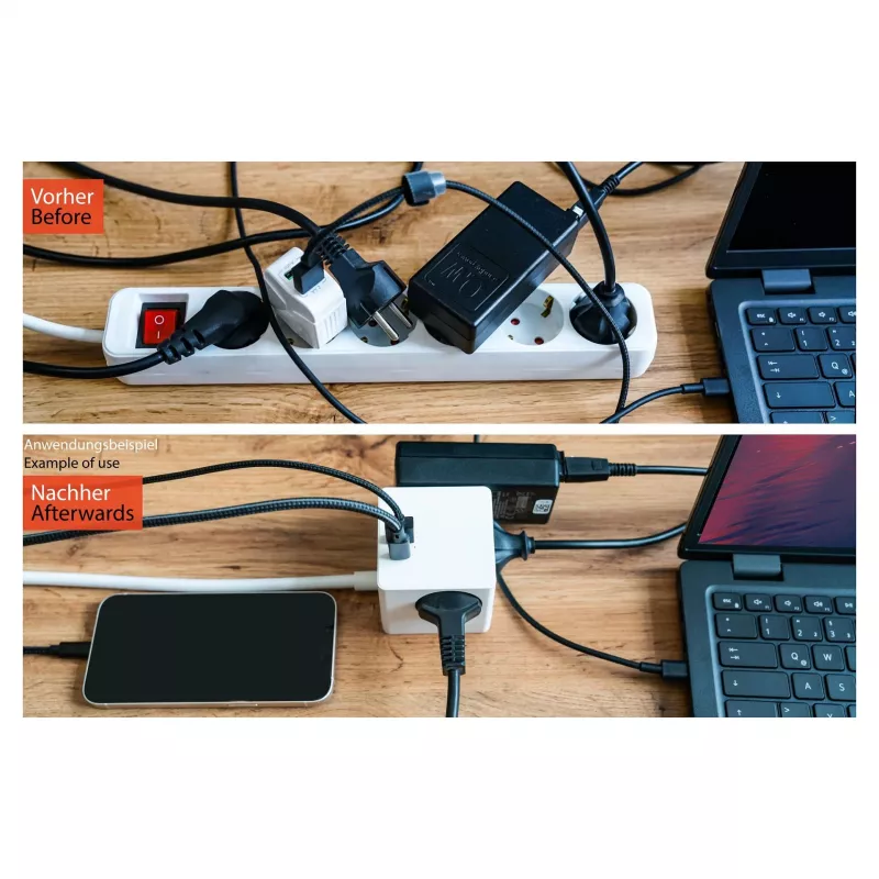 kabelmeister stopcontactblok 3 stopcontacten met USB-C en USB-A, wit, 2m