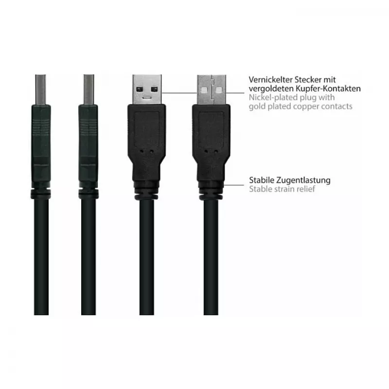 Kabelmeister USB 2.0 verlengkabel, Type-A stekker naar panel-mount Type-A bus, 1 m, zwart