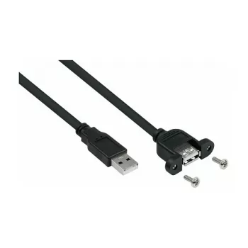 Kabelmeister USB 2.0 verlengkabel, Type-A stekker naar panel-mount Type-A bus, 1 m, zwart