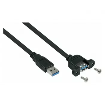 Kabelmeister USB 3.0 verlengkabel, paneelmontage, Type-A stekker naar Type-A bus, 0,3 m, zwart, UL-gecertificeerd