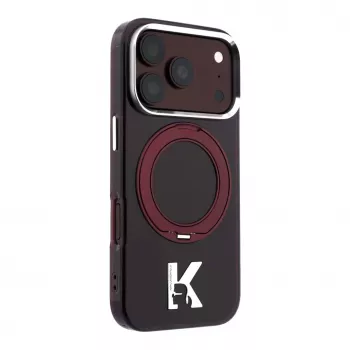 Karl Lagerfeld IML Ring Stand 360 Kameo Metal MagSafe-hoes voor iPhone 18 Pro Max / 17 Pro Max Burgundy