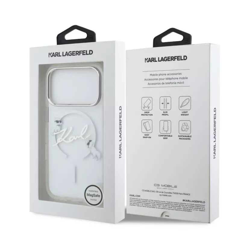 Karl Lagerfeld IML Karl Script Logo MagSafe harde hoes voor Apple iPhone 18 Pro, transparant
