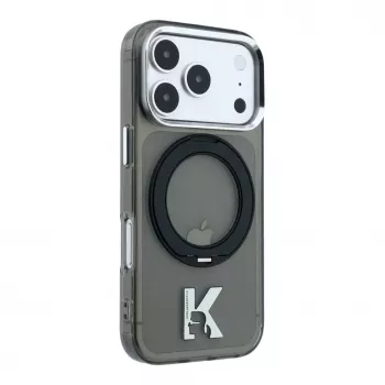 Karl Lagerfeld iPhone 18 Pro / 17 Pro MagSafe IML Ring Stand 360 Kameo Metal hoes - zwart