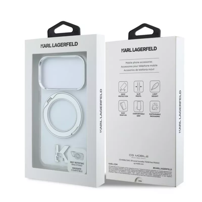 Karl Lagerfeld iPhone 18 Pro Max / 17 Pro Max MagSafe IML Ring Stand 360 Kameo Metal transparante hoes