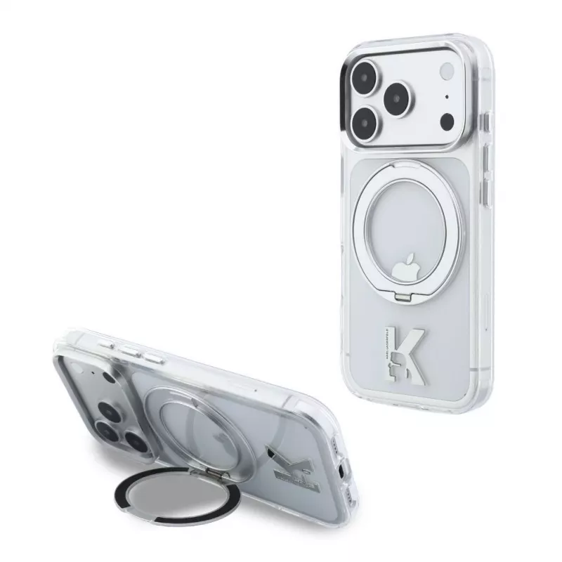 Karl Lagerfeld iPhone 18 Pro Max / 17 Pro Max MagSafe IML Ring Stand 360 Kameo Metal transparante hoes