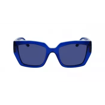 KARL LAGERFELD KL6143S-400 dames vierkante acetaat zonnebril, donkerblauw montuur, grijze verloopglazen, 53 mm