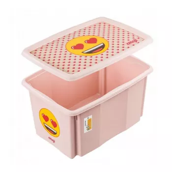 keeeper box met deksel 45L Karolina „Emoji Hearts“ 55,5x40x30cm roze