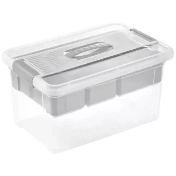 keeeper box met deksel en organizer Henri 29x41x20 cm 16 L lichtgrijs/transparant