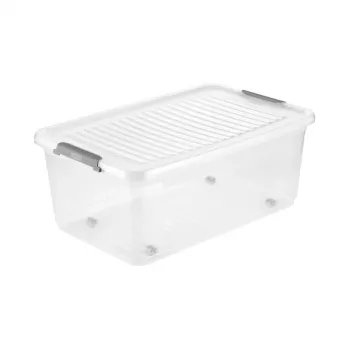 keeeper box met deksel op wielen clipbox Leo 59x38x24cm 37L transparant