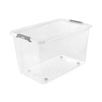 keeeper box met deksel op wielen clipbox Leo 59x38x35,5cm 56L transparant