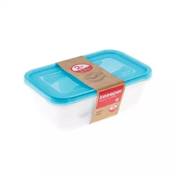 keeeper set van 2 rechthoekige bewaarbakken 3,3L Fredo Fresh transparant/lichtblauw