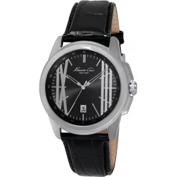 KENNETH COLE herenhorloge IKC8095 44 mm roestvrij staal quartz analoog zwarte wijzerplaat zilveren band