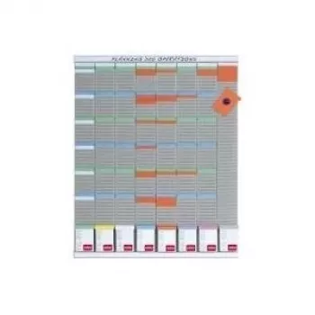 Kensington Nobo T-Card planningsweekplanner, 8 kolommen, 54 insteekplaatsen, metalen bord, grijs, wandmontage, inclusief 100 T-kaarten en 10 titelstroken 2910800