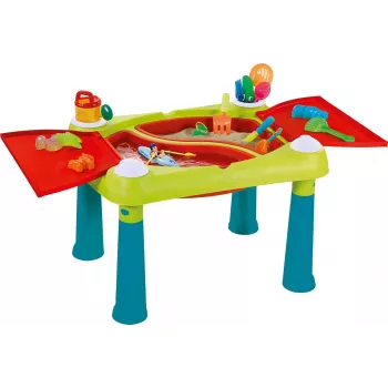 KETER Creative Fun Table turquoise/rood – 2-in-1 kinderspeel- en activiteitentafel met keerbaar tafelblad, krukje, teken- & bouwaccessoires
