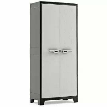 Keter gereedschapskast Titan 80x44x182 cm donkergrijs/zwart hoogbelastbare polypropyleen hars opbergkast met 4 verstelbare legplanken, afsluitbare dubbele deuren, weerbestendig, voor binnen en buiten