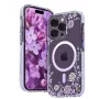 Kingxbar Apple iPhone 14 Pro MagSafe hoes met pioenrozenprint Flora Series lila