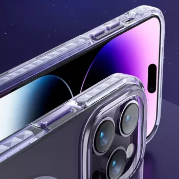 Kingxbar PQY Ice Crystal Series magnetische case voor iPhone 14 Pro MagSafe roze en blauw